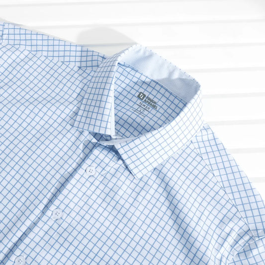 Hustle Sport Shirt - Long Sleeve - Double Blue Mini Grid